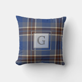 Monogram Blue Grey Tartan Gifts For Men Customised Cushion
