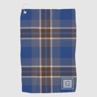 Monogram Blue Grey Tartan Gifts For Men Customized Golf Towel