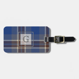 Monogram Blue Grey Tartan Gifts For Men Customized Luggage Tag