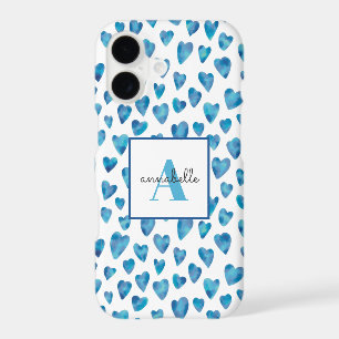 Monogram Blue Heart Watercolor