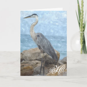 Monogram Blue Heron Thank You Note Card