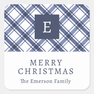 Monogram Blue Holiday Sticker