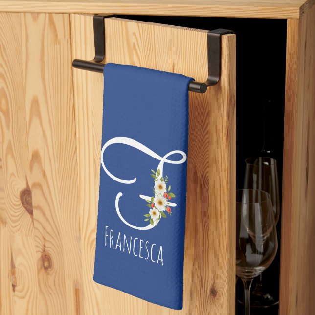 Monogram blue Kitchen Towel Housewarmng gift (Thirds Fold)
