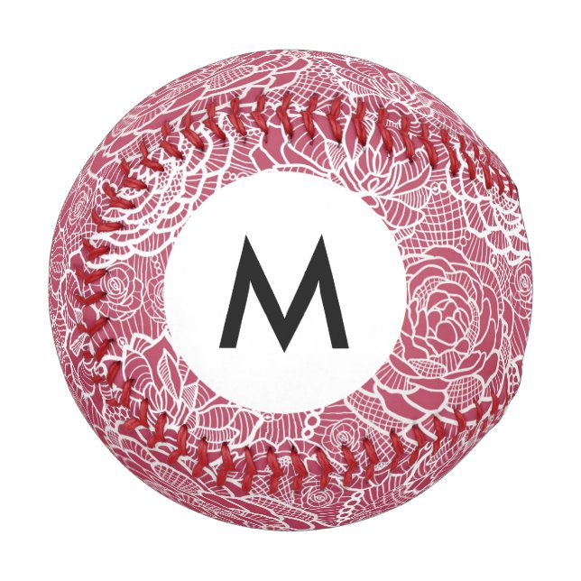 Monogram Blue lace flowers pattern background Baseball (Front Left)