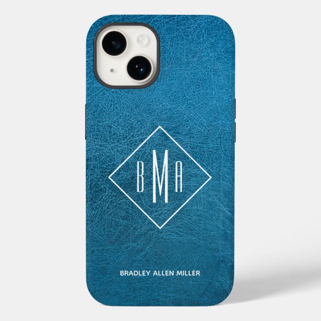 Monogram Blue Leather Case-Mate iPhone Case (Back)