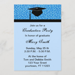 Monogram Blue Leopard Graduation Party Invitation