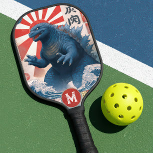 Monogram Blue Lizard Monster Retro Trendy Pickleball Paddle