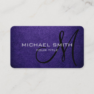 Monogram Blue-magenta violet Leather Look Business Card