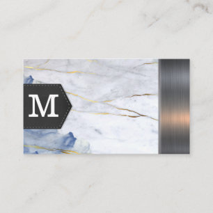 Monogram Blue Marble Metallic Trim Business Card