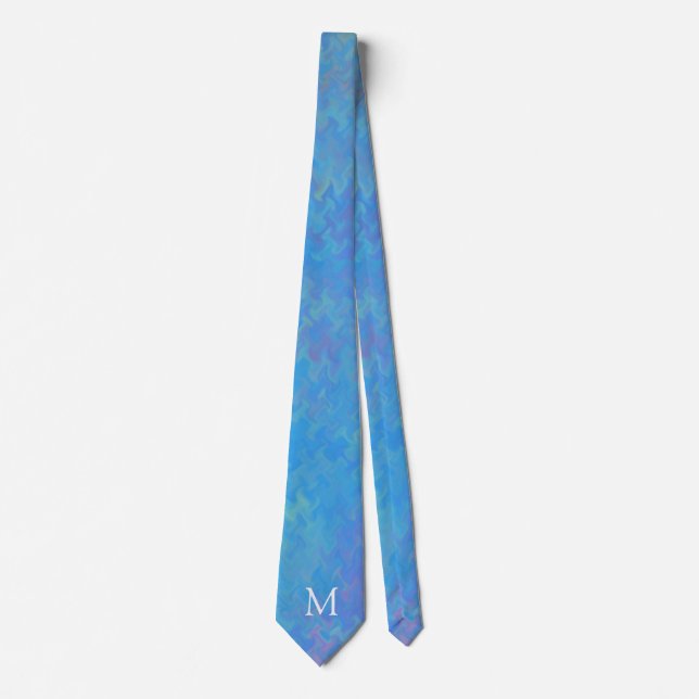 Monogram Blue Marbled Art Tie (Front)