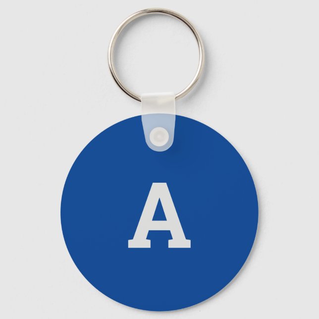 Monogram Blue Modern Add Your Name Initial Key Ring (Front)