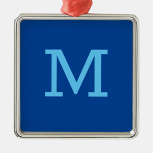 Monogram Blue Modern Add Your Name Initial Metal Tree Decoration