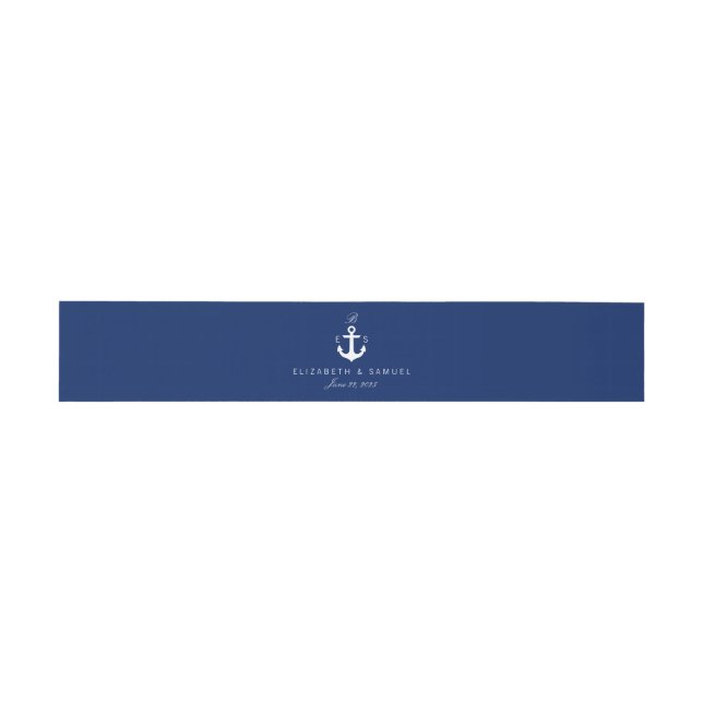 Monogram Blue Nautical Anchor Elegant Belly Bands Invitation Belly Band (Flat)