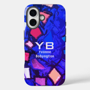 Monogram blue navy indigo abstract colourful brigh iPhone 16 case