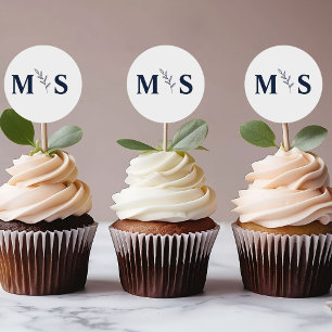 Monogram blue navy wedding favour classic round sticker