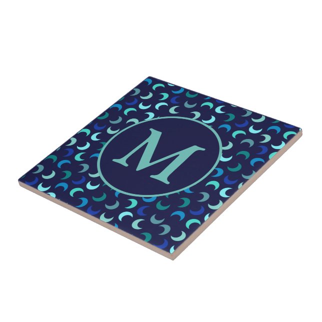 Monogram Blue New Moon Pattern Tile (Side)