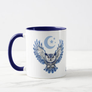 Monogram Blue Night Owl and Moon Mug