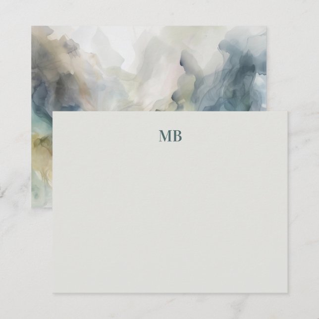 Monogram Blue Olive Green Abstract Ink Card (Front/Back)