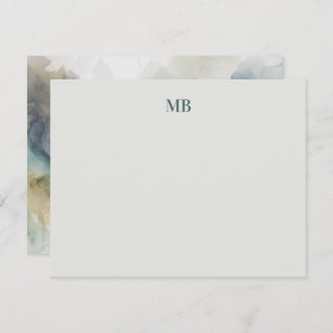 Monogram Blue Olive Green Abstract Ink Card