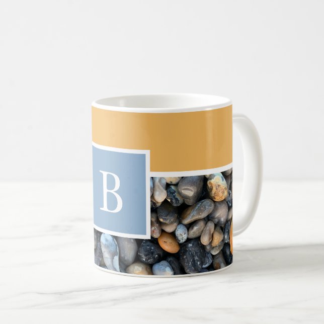 Monogram blue orange beach rock coffee mug (Front Right)