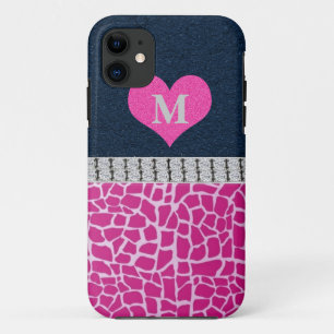 Monogram, Blue, Pink Giraffe print iPhone 5 Case