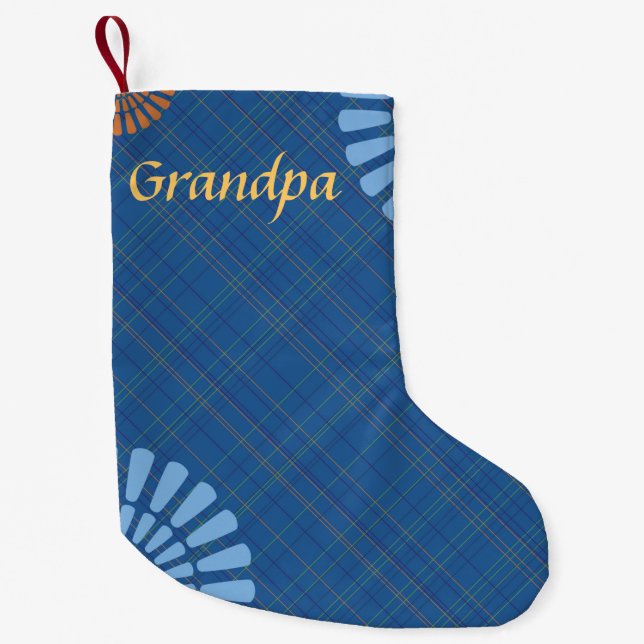 Monogram Blue Plaid Christmas Stocking (Front)