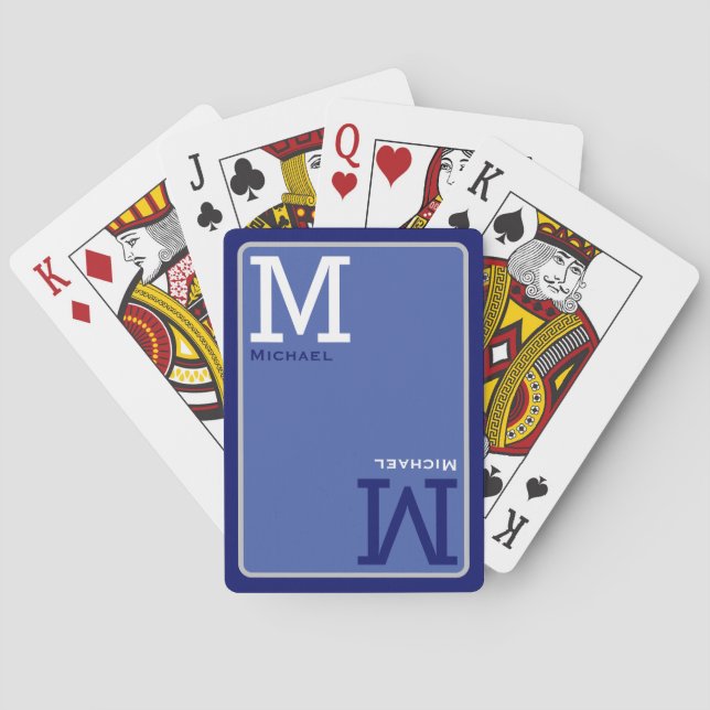 Monogram Blue Playing Cards with Custom Name  (Back)