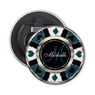 Monogram Blue Poker Chip  Bottle Opener
