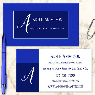 Monogram Blue PR Marketing Template Business Card