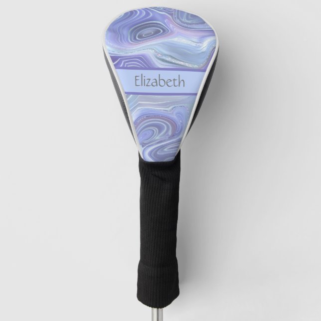Monogram Blue Purple Silver Glitter Agate Marble  Golf Head Cover (Front)