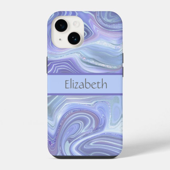 Monogram Blue Purple Silver Glitter Agate Marble  iPhone Case (Back)