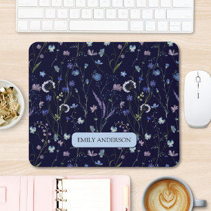Monogram Blue Purple Wildflower Floral Pattern Mouse Mat