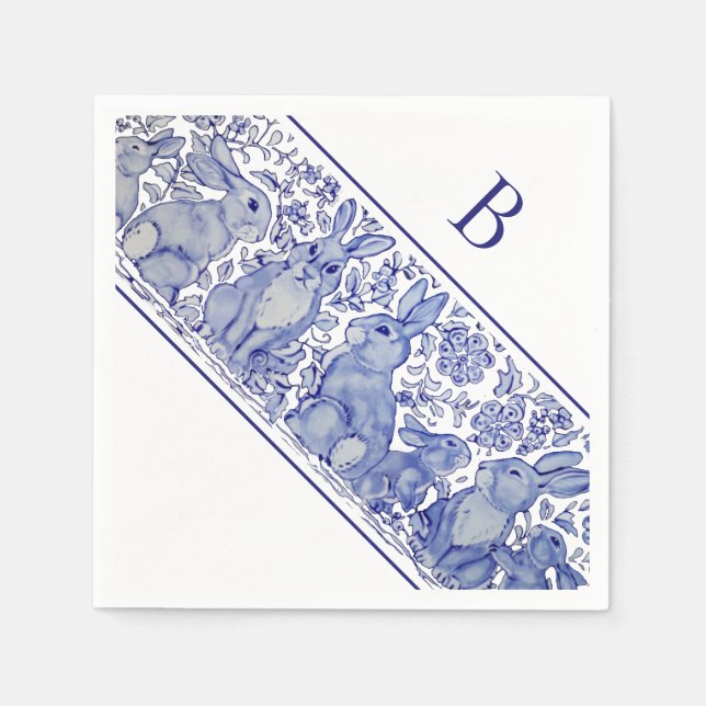 Monogram Blue Rabbit Animal Whimsical Custom Napki Napkin (Front)