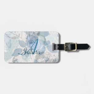 Monogram Blue Roses grunge Luggage Tag