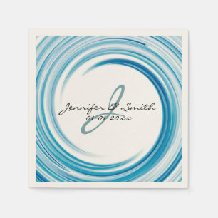 Monogram Blue sapphire Swirl Abstract Art Napkin