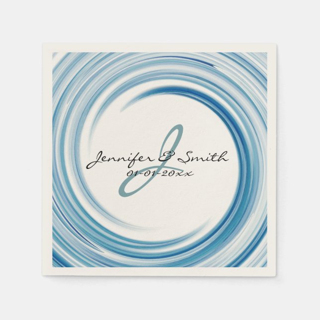 Monogram Blue sapphire Swirl Abstract Art Napkin (Front)