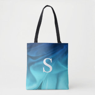Monogram Blue Satin Tote Bag
