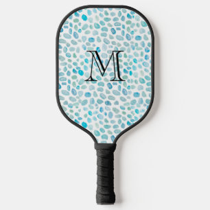 Monogram Blue Sea Glass Texture Abstract Painting Pickleball Paddle