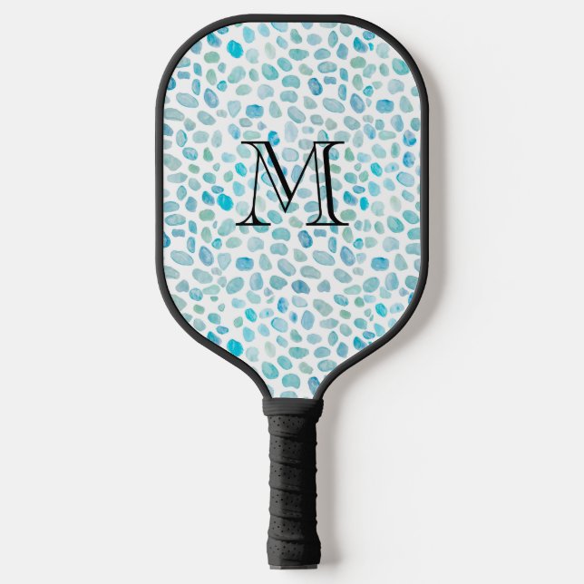 Monogram Blue Sea Glass Texture Abstract Painting Pickleball Paddle (Front)