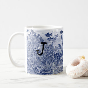 Monogram Blue Sealife Ocean Coastal Beachy Unique  Coffee Mug