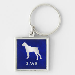 Monogram Blue Silver Boxer Dog Key Ring