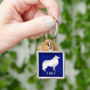 Monogram Blue Silver Collie Dog Key Ring
