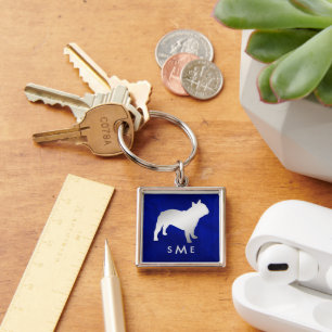 Monogram Blue Silver French Bulldog Key Ring