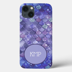 Monogram Blue Silver Glitter Mermaid Scales  iPhone 13 Case