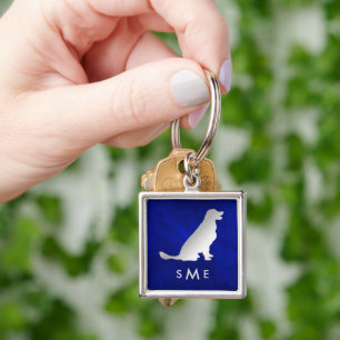 Monogram Blue Silver Golden Retriever Key Ring