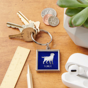 Monogram Blue Silver Labrador Retriever Key Ring