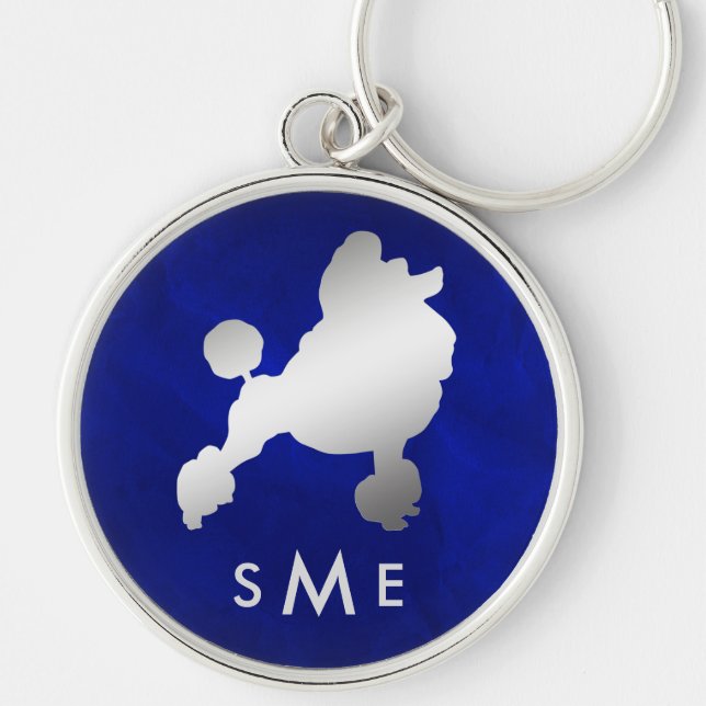Monogram Blue Silver Poodle Key Ring (Front)