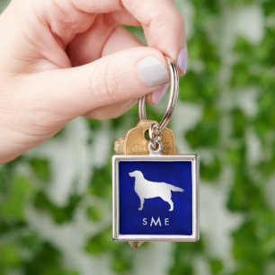 Monogram Blue Silver Setter Dog Key Ring