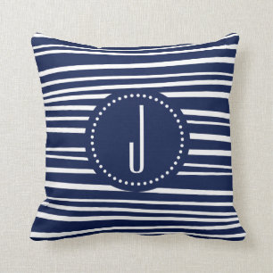 Monogram Blue Stripe Throw Pillow