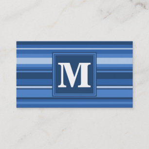 Monogram blue stripes business card
